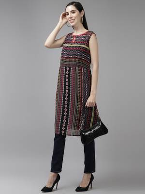 Multicolor printed georgette cotton-kurtis 5