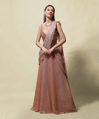 Pink Bhakti Draped saree Set 1
