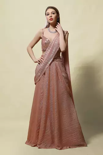 Pink Bhakti Draped saree Set