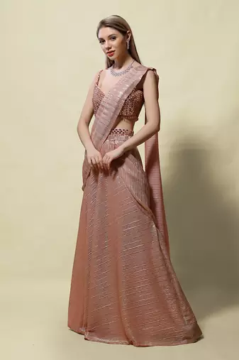 Pink Bhakti Draped saree Set