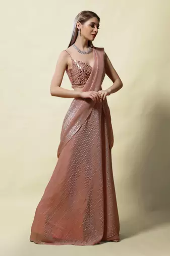 Pink Bhakti Draped saree Set