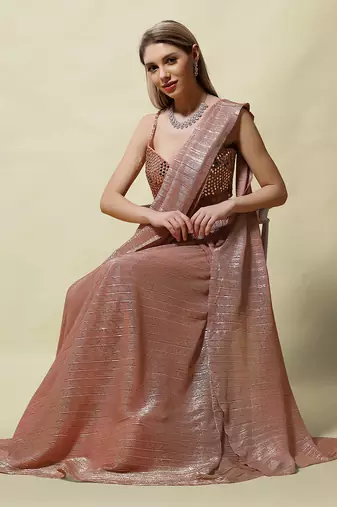 Pink Bhakti Draped saree Set