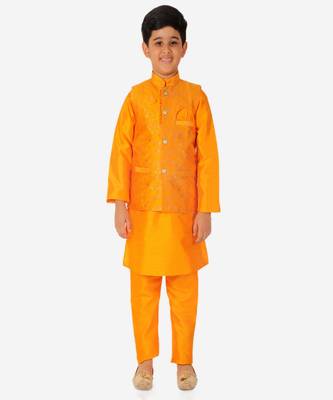 Kurta Pajama For Kids Boys With Waistcoat | Silk | Floral | Traditional Dress (S-201) 1
