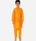 Kurta Pajama For Kids Boys With Waistcoat | Silk | Floral | Traditional Dress (S-201)