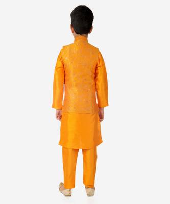 Kurta Pajama For Kids Boys With Waistcoat | Silk | Floral | Traditional Dress (S-201) 2