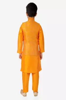 Kurta Pajama For Kids Boys With Waistcoat | Silk | Floral | Traditional Dress (S-201)