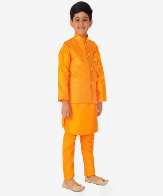Kurta Pajama For Kids Boys With Waistcoat | Silk | Floral | Traditional Dress (S-201) 3