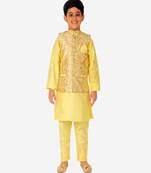 Kurta Pajama For Kids Boys With Waistcoat | Silk | Floral | Traditional Dress (S-201)