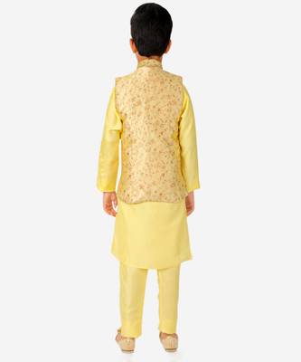 Kurta Pajama For Kids Boys With Waistcoat | Silk | Floral | Traditional Dress (S-201) 2