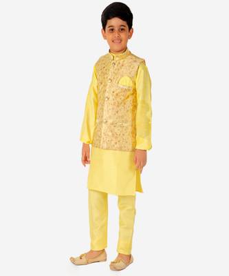 Kurta Pajama For Kids Boys With Waistcoat | Silk | Floral | Traditional Dress (S-201) 3