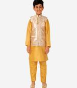 Kurta Pajama For Kids Boys With Waistcoat | Silk | Floral | Traditional Dress (S-201)