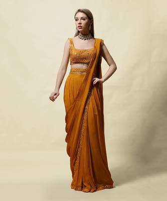 Mustard Gopika Draped Saree Set 1