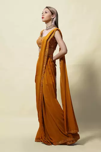 Mustard Gopika Draped Saree Set