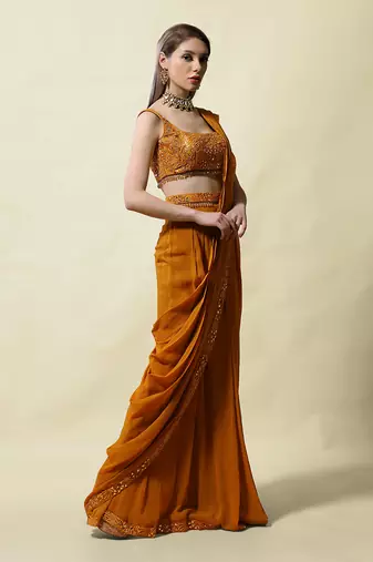Mustard Gopika Draped Saree Set
