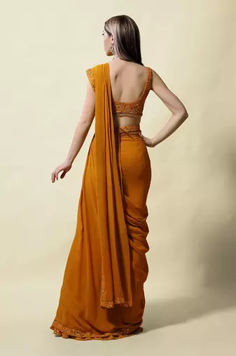 Mustard Gopika Draped Saree Set