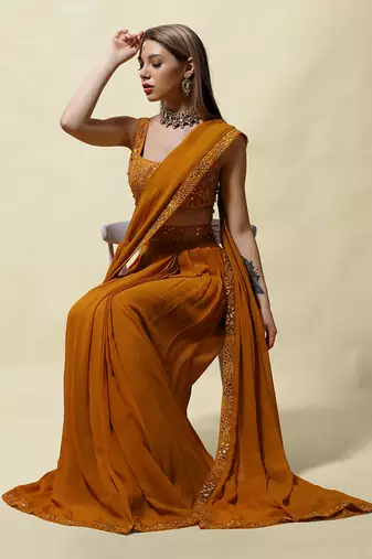 Mustard Gopika Draped Saree Set
