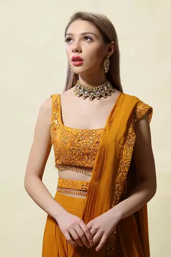 Mustard Gopika Draped Saree Set