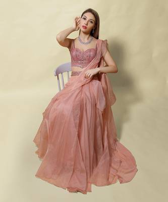 Pink Isvari Draped Saree Set 2