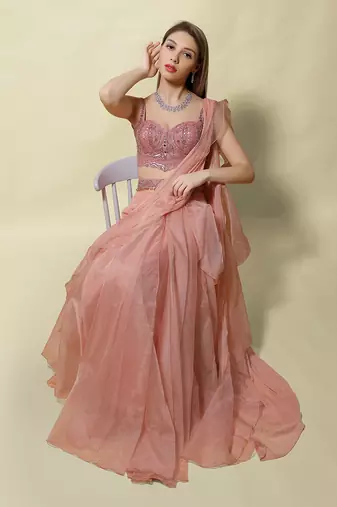 Pink Isvari Draped Saree Set