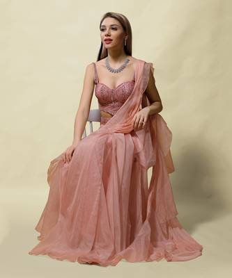 Pink Isvari Draped Saree Set 3