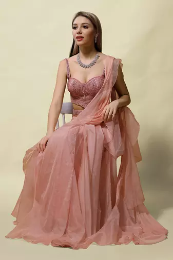 Pink Isvari Draped Saree Set