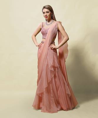 Pink Isvari Draped Saree Set 1