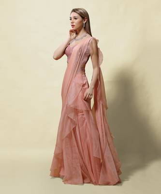 Pink Isvari Draped Saree Set 4
