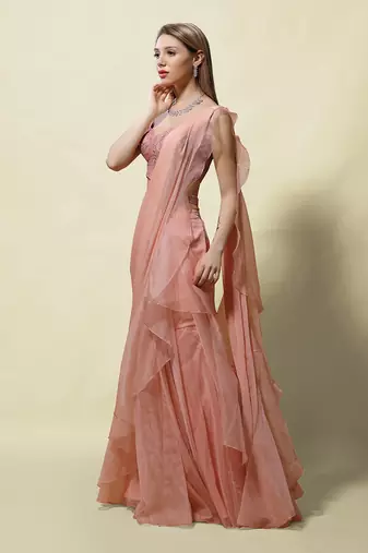 Pink Isvari Draped Saree Set