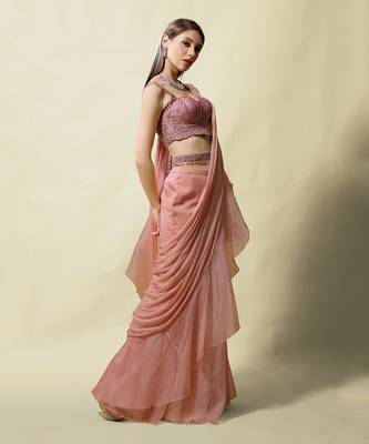 Pink Isvari Draped Saree Set 5