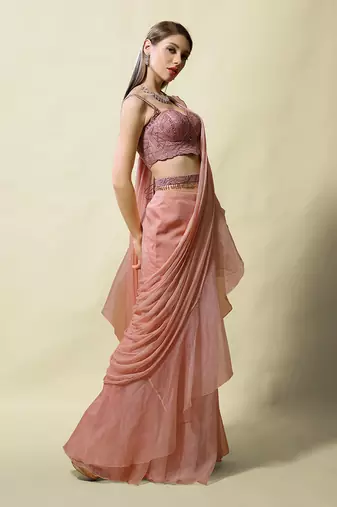 Pink Isvari Draped Saree Set
