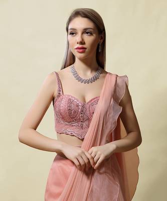 Pink Isvari Draped Saree Set 6