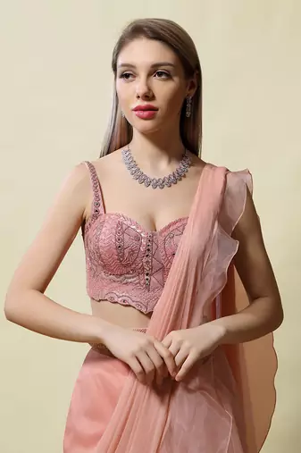 Pink Isvari Draped Saree Set