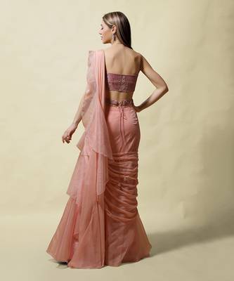Pink Isvari Draped Saree Set 7