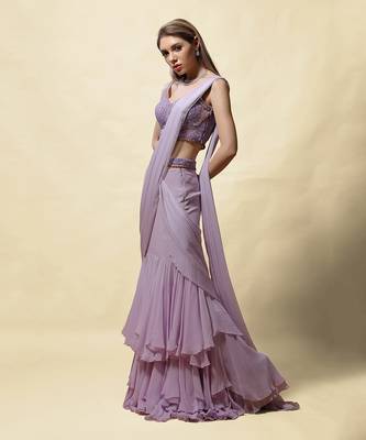Lavender Radha Draped Saree Set 1