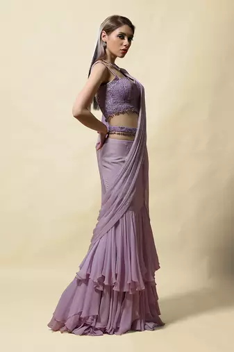 Lavender Radha Draped Saree Set