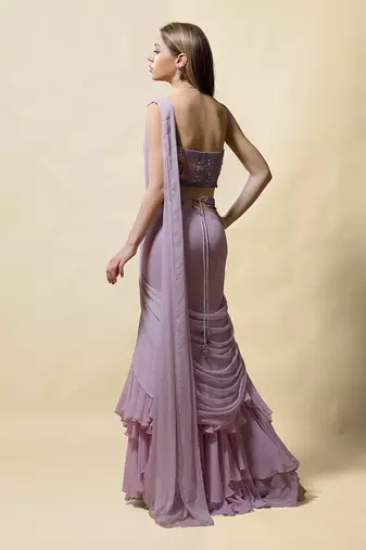 Lavender Radha Draped Saree Set
