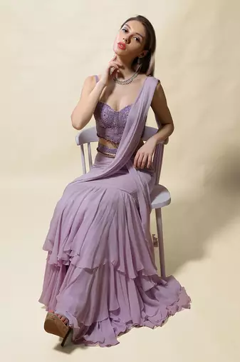 Lavender Radha Draped Saree Set