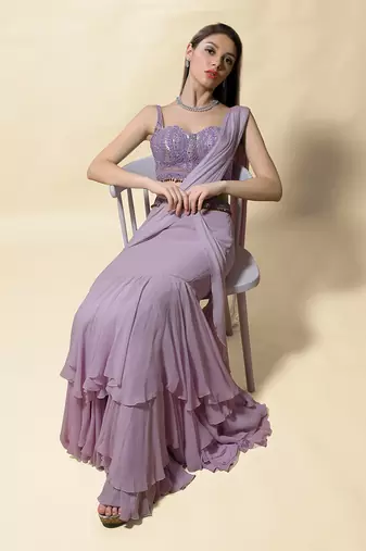 Lavender Radha Draped Saree Set