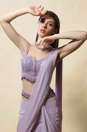 Lavender Radha Draped Saree Set
