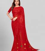Hirvanti Fashion Designer Red Sequined Embroidered Saree with Blouse Piece