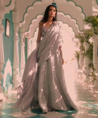 Lavender Vrinda Draped Saree Set 1