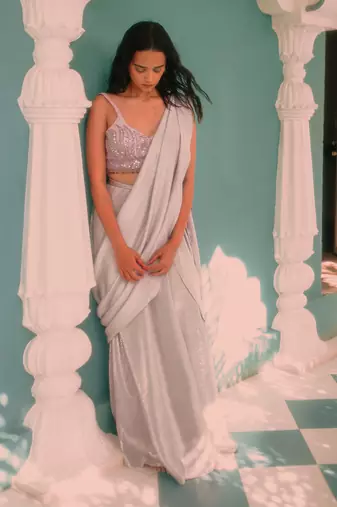 Lavender Vrinda Draped Saree Set
