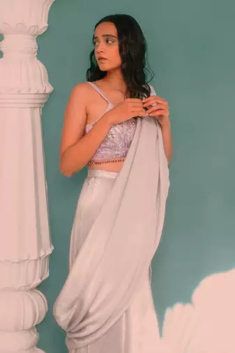 Lavender Vrinda Draped Saree Set