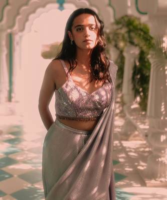Lavender Vrinda Draped Saree Set 10