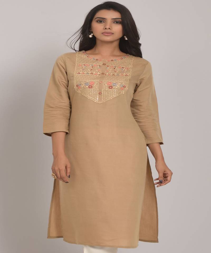 Beautiful Beige Colour Kurti For Casual Office Looks