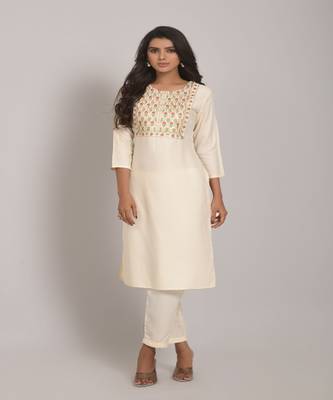 Beautiful Off White Kurti With Sober Thread and Sequence Work 1