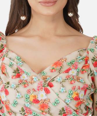 Amazing Floral Print Kurti In Trendy Beige Colour 3