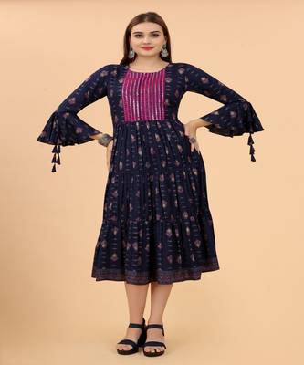 Smart And Ethnic Heavy Nevy Blue Colour Kurti With Designer Embroidery Work 1