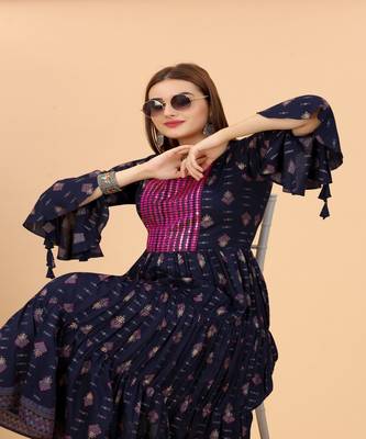 Smart And Ethnic Heavy Nevy Blue Colour Kurti With Designer Embroidery Work 2