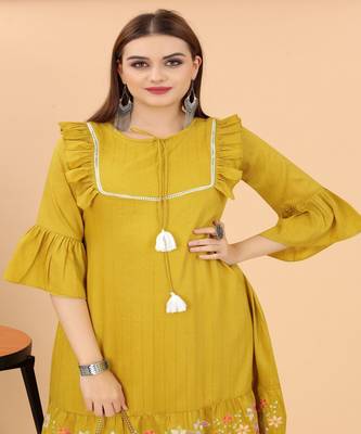 Mystic Mustard Rayon Dress With Smart And Dsigner Floral Embroidery Work 2